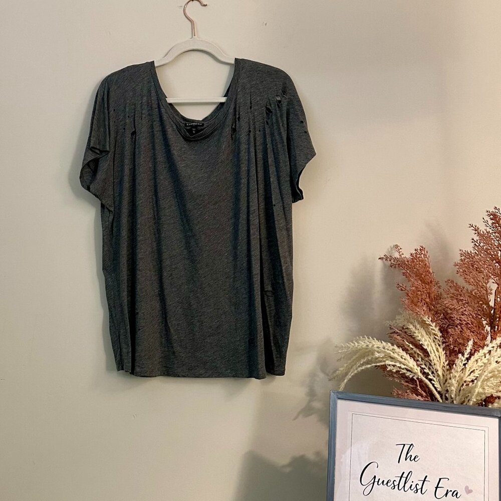Express Grey Distressed Top
